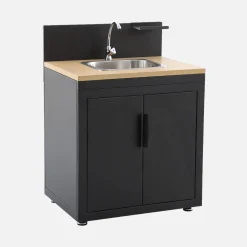 Outdoor kitchen steel and wood decor 1 sink 2 doors 1 hook L80cm