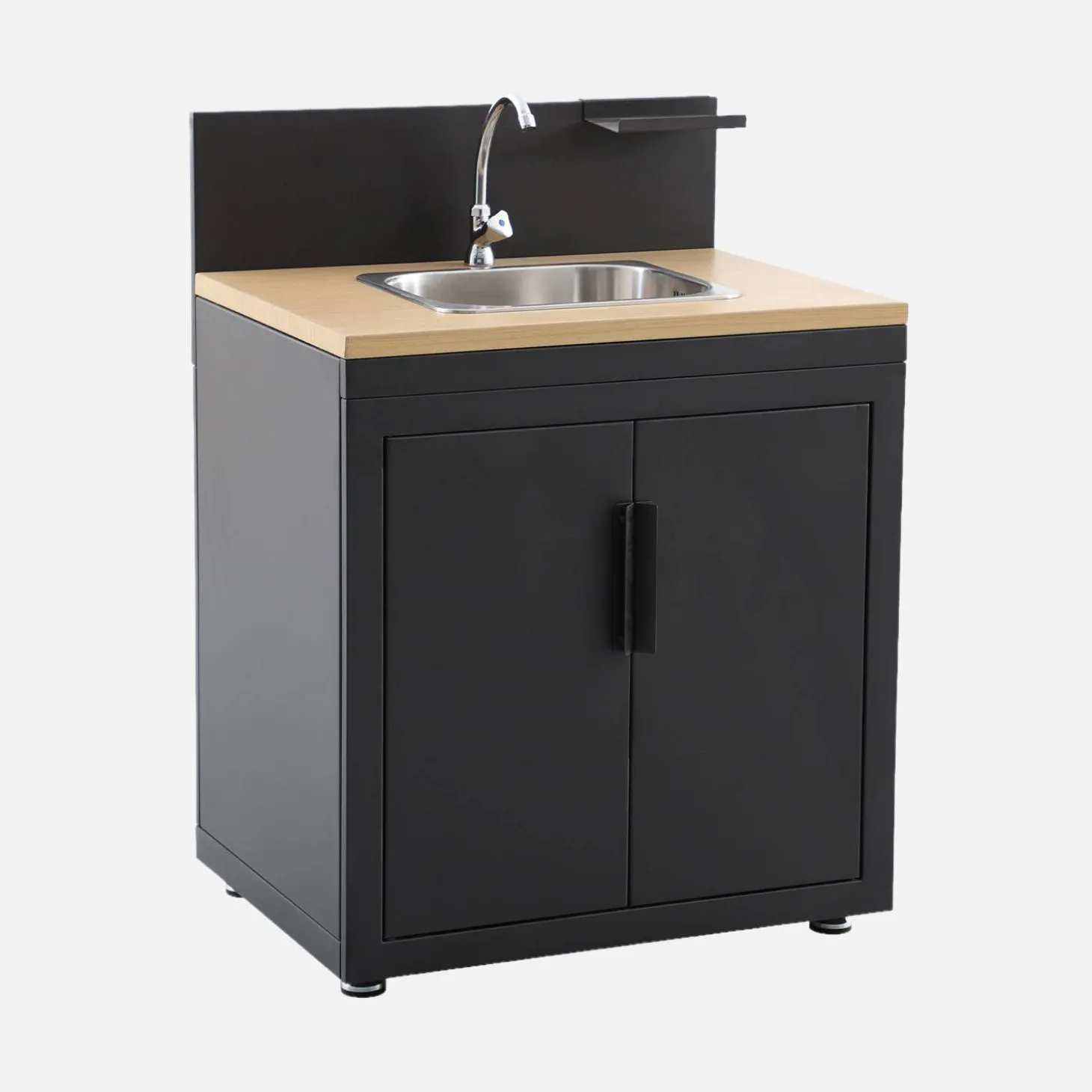 Outdoor kitchen steel and wood decor 1 sink 2 doors 1 hook L80cm