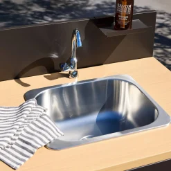 Outdoor kitchen steel and wood decor 1 sink 2 doors 1 hook L80cm