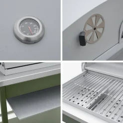 Outdoor kitchen with charcoal barbecue and 2 modules with sink