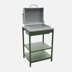 Outdoor kitchen with charcoal barbecue and 2 modules with sink