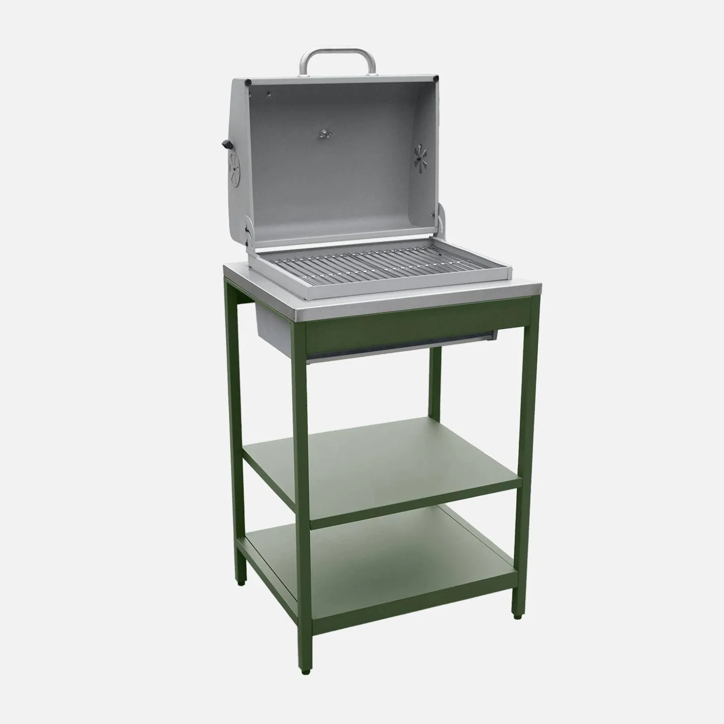 Outdoor kitchen with charcoal barbecue and 3 modules with sink