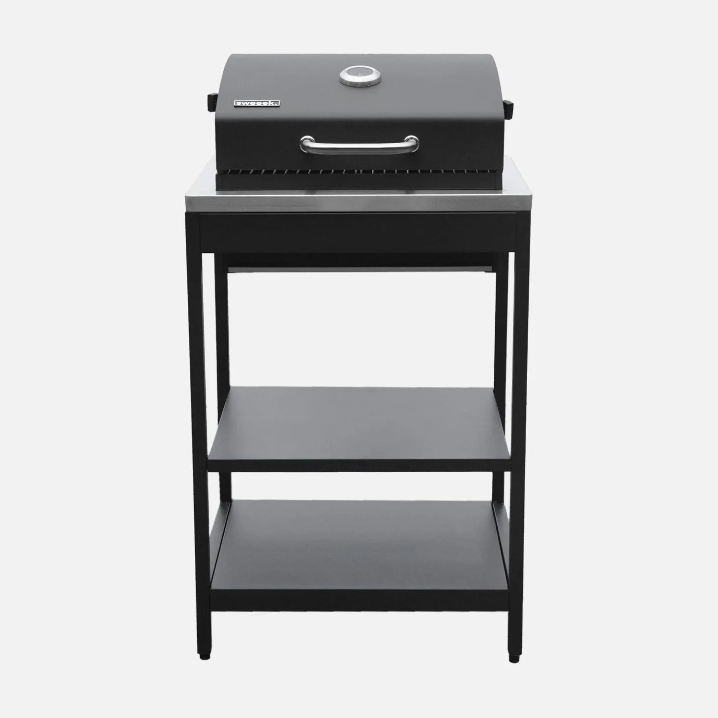 Outdoor kitchen with charcoal barbecue and 5 modules with sink