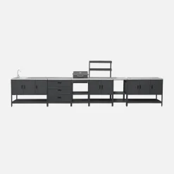 Outdoor kitchen with charcoal barbecue and 5 modules with sink
