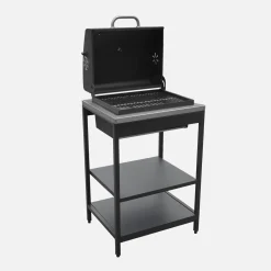 Outdoor kitchen with charcoal barbecue and 3 modules with sink