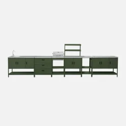 Outdoor kitchen with charcoal barbecue and 5 modules with sink
