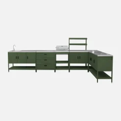 Outdoor kitchen with charcoal barbecue and 5 modules with sink