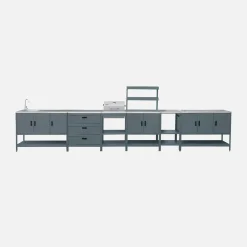 Outdoor kitchen with charcoal barbecue and 5 modules with sink