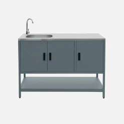 Outdoor kitchen with charcoal barbecue and 3 modules with sink
