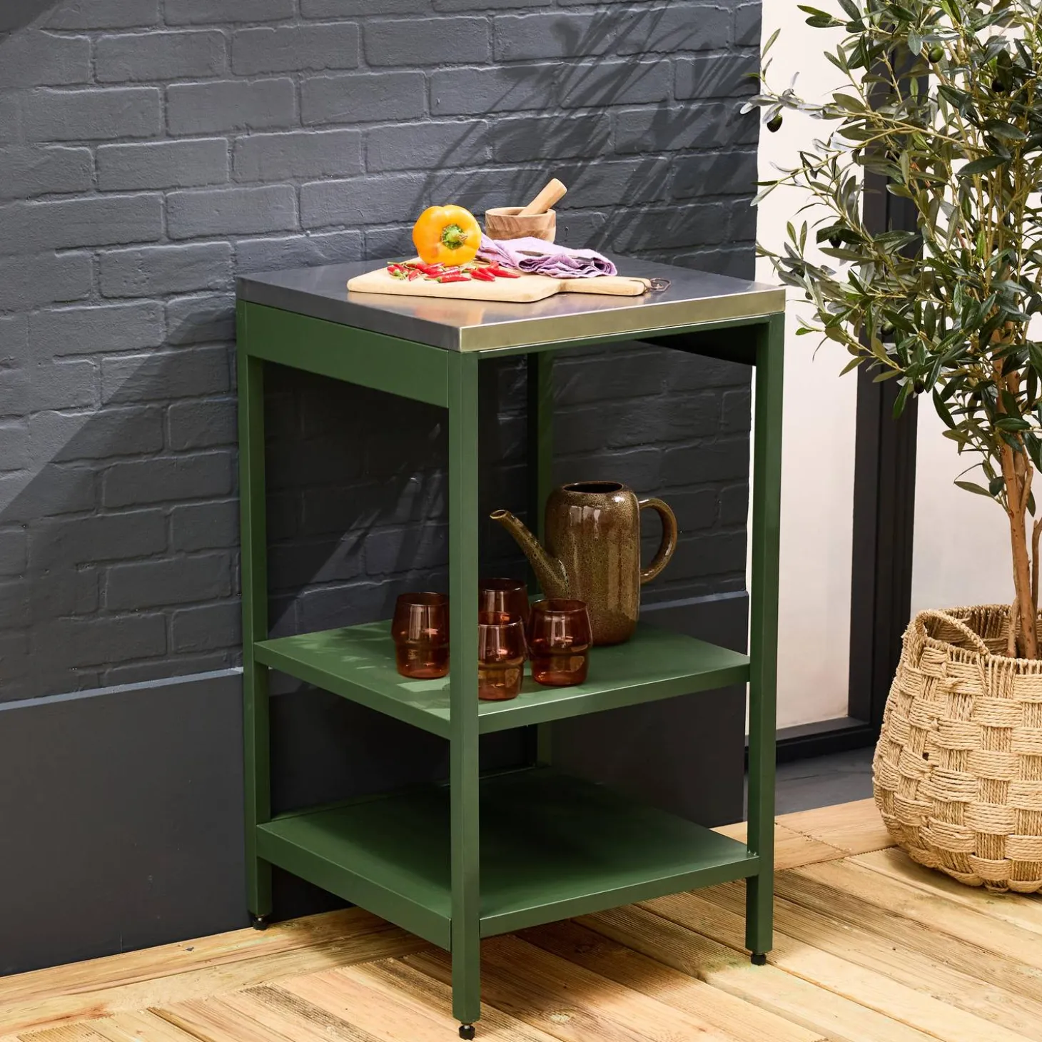 Outdoor steel kitchen with 2 shelves L49cm