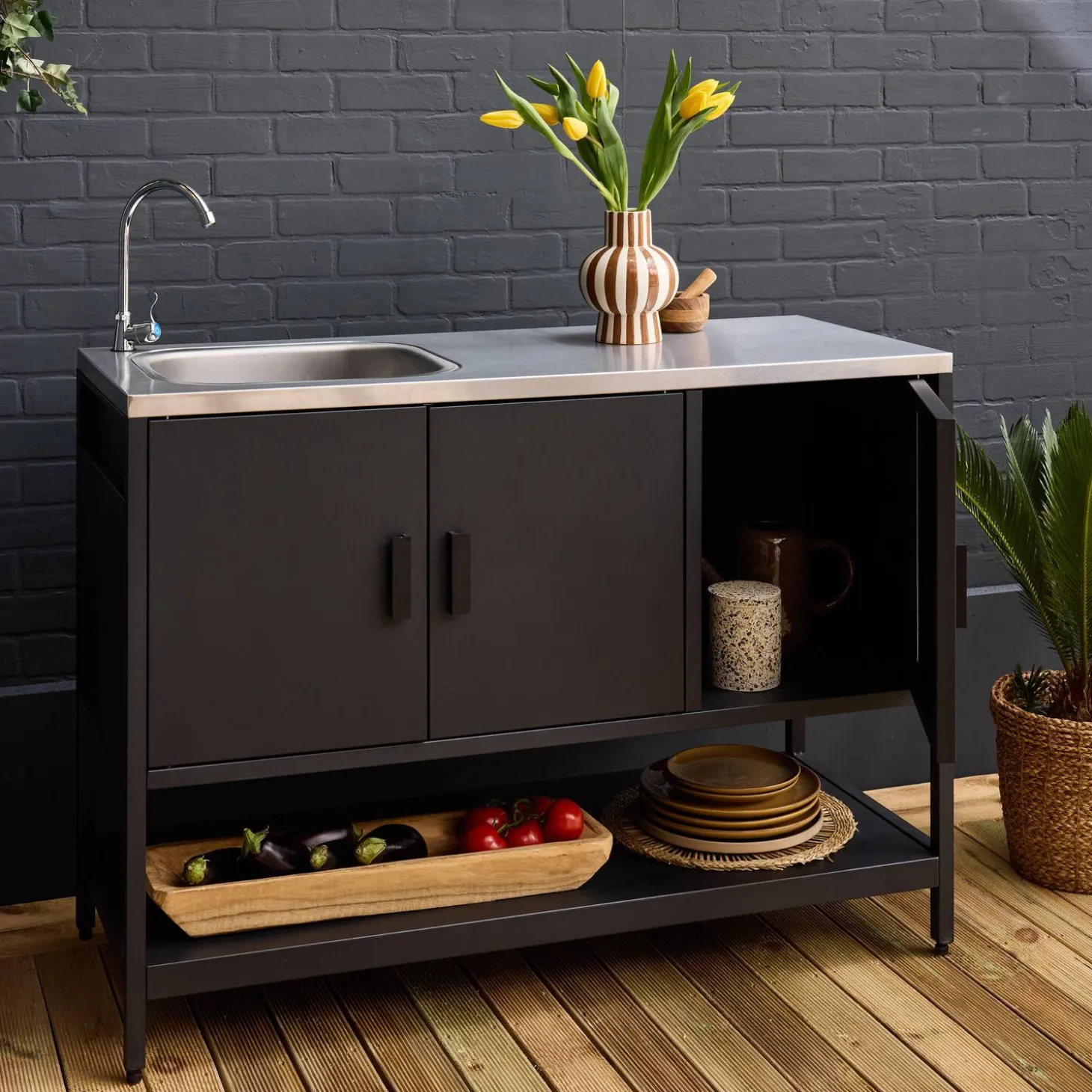 Outdoor steel kitchen with sink L120cm