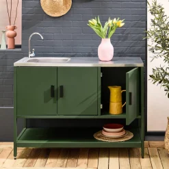 Outdoor steel kitchen with sink L120cm
