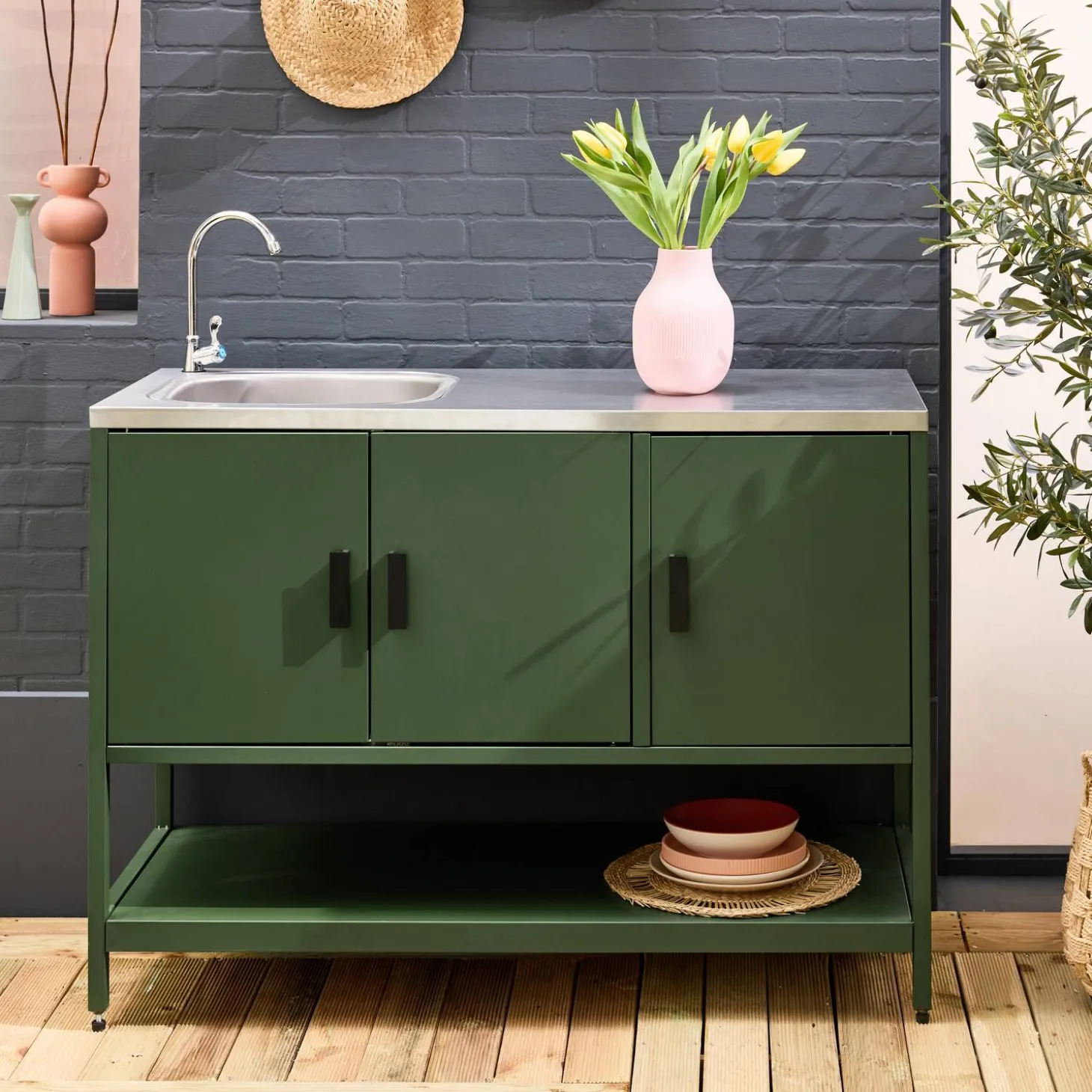 Outdoor steel kitchen with sink L120cm