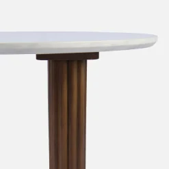 Oval coffee table in rubberwood with stone effect veneer