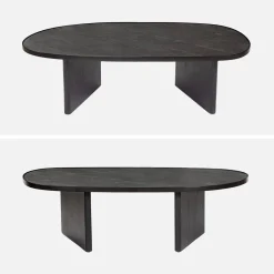 Oval coffee table mango wood and stone veneer