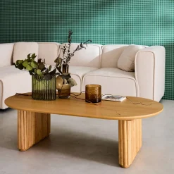 Oval coffee table Rubberwood oak veneer