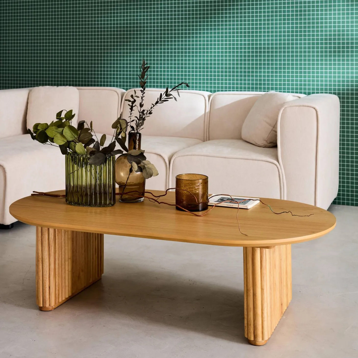 Oval coffee table Rubberwood oak veneer