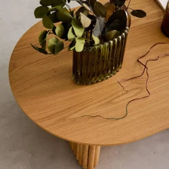 Oval coffee table Rubberwood oak veneer