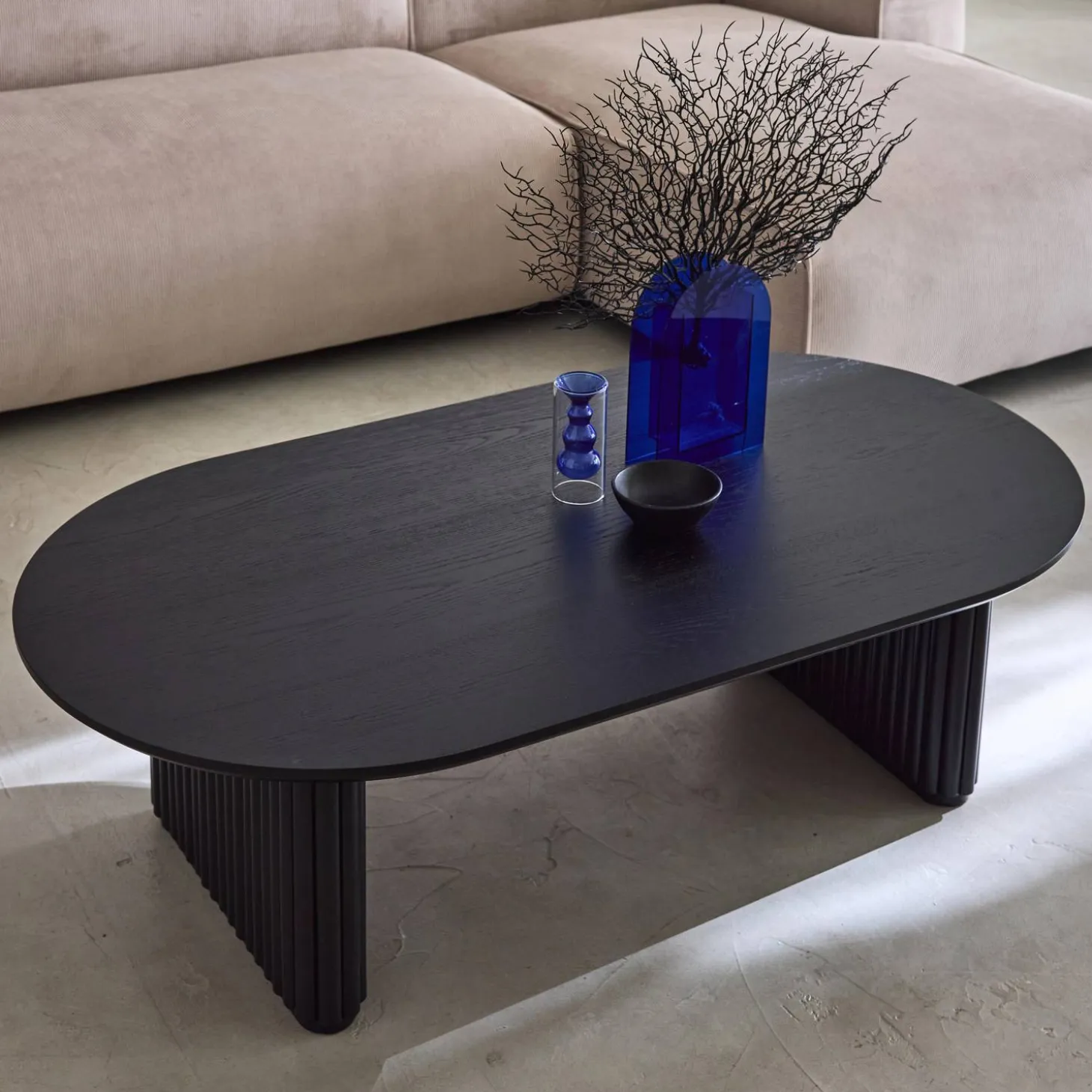 Oval coffee table Rubberwood oak veneer