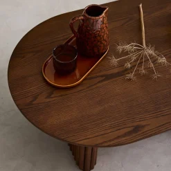 Oval coffee table Rubberwood oak veneer
