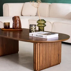 Oval coffee table Rubberwood oak veneer