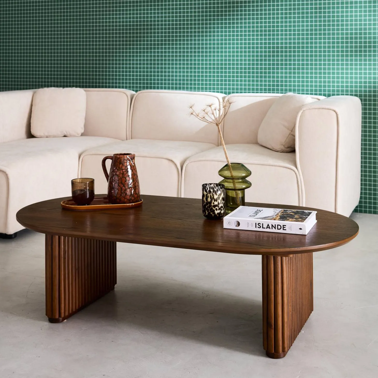 Oval coffee table Rubberwood oak veneer