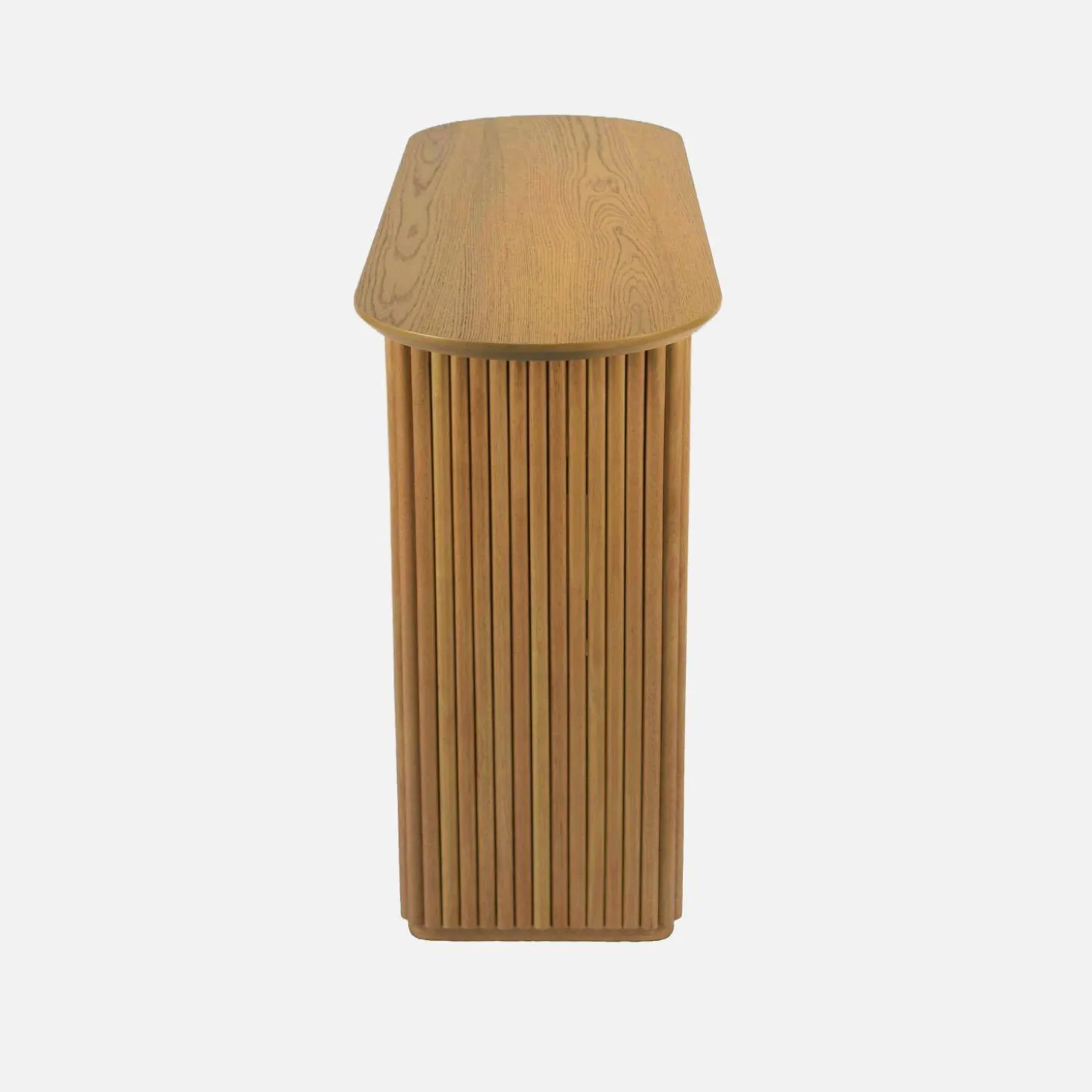Oval console rubberwood and oak-effect veneer