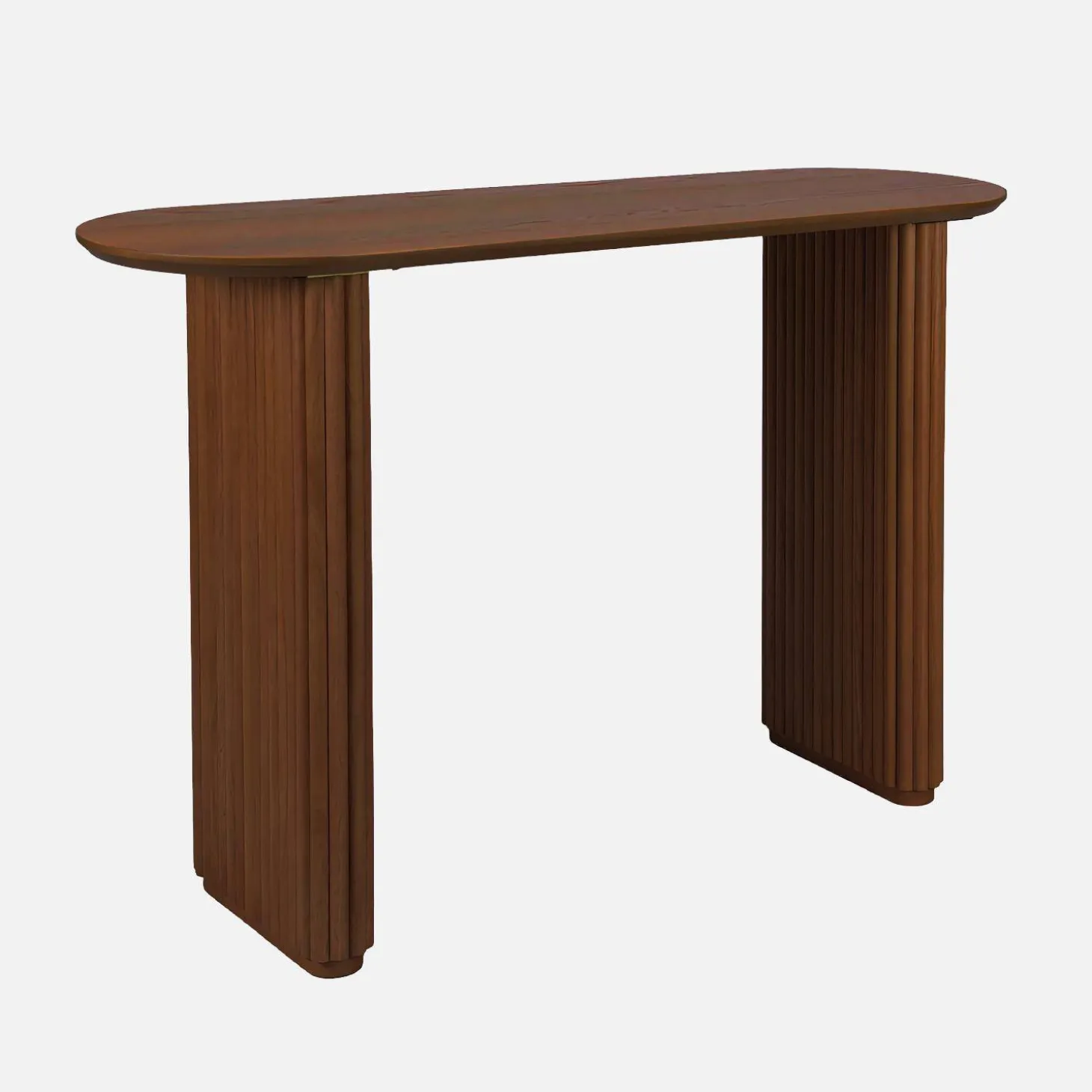 Oval console rubberwood and oak-effect veneer