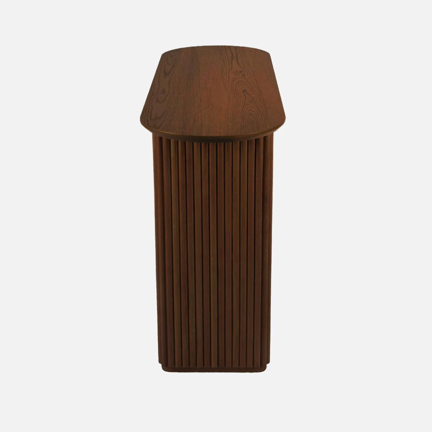 Oval console rubberwood and oak-effect veneer