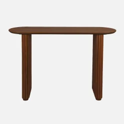 Oval console rubberwood and oak-effect veneer