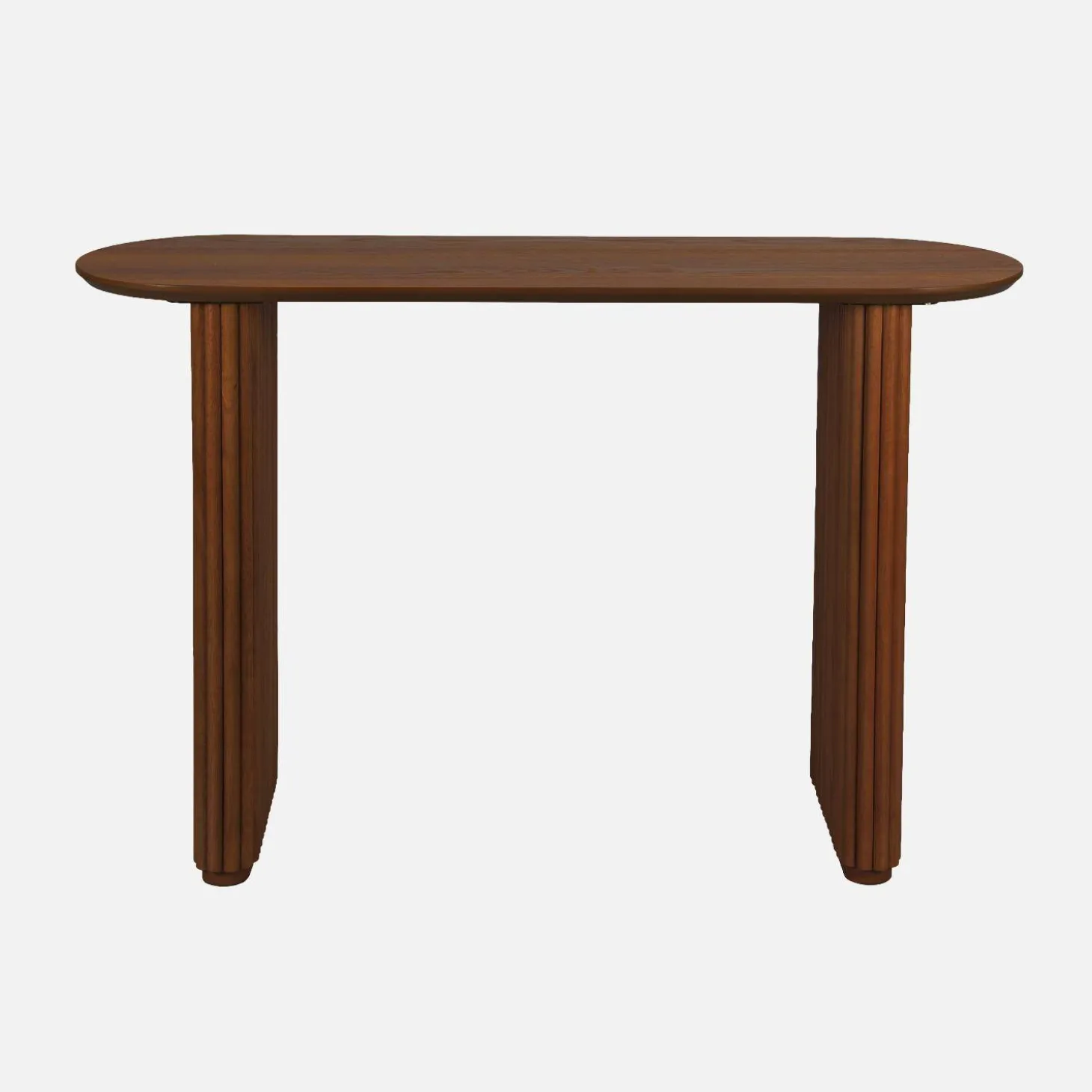 Oval console rubberwood and oak-effect veneer
