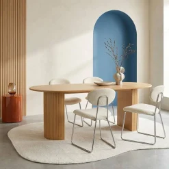 Oval dining table 200cm in rubberwood and oak veneer, seats 6-8