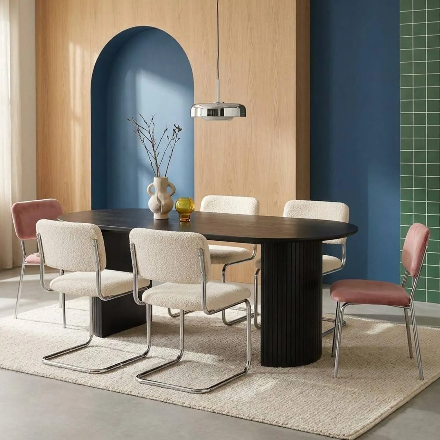 Oval dining table 200cm in rubberwood and oak veneer, seats 6-8