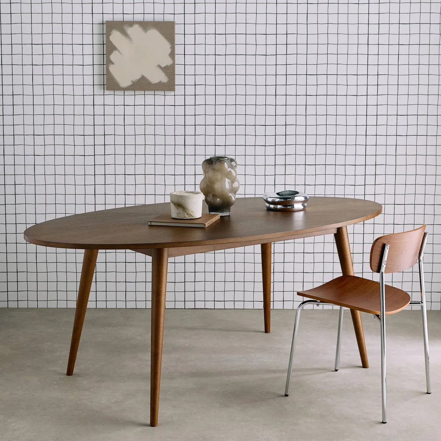 Oval dining table rubber wood and oak veneer 6 places