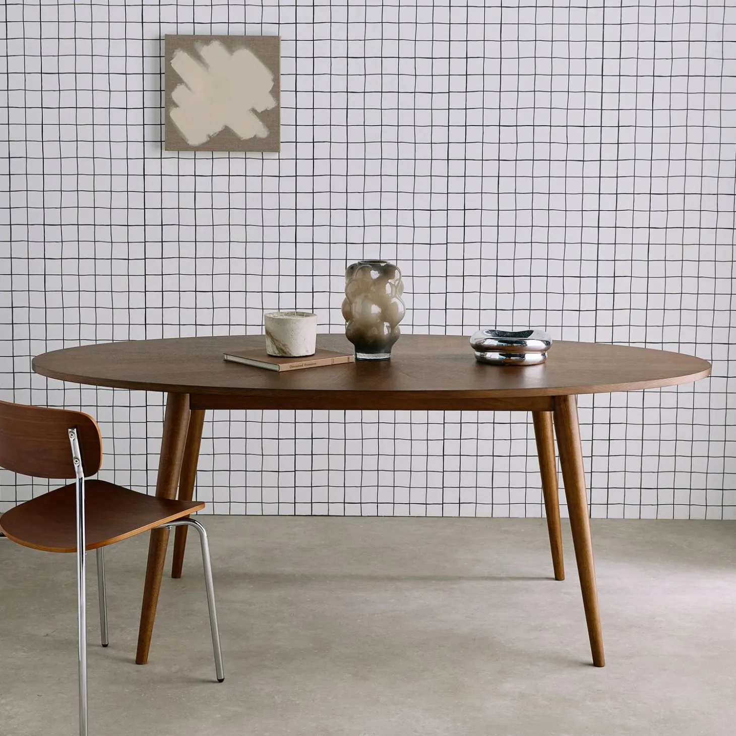 Oval dining table rubber wood and oak veneer 6 places