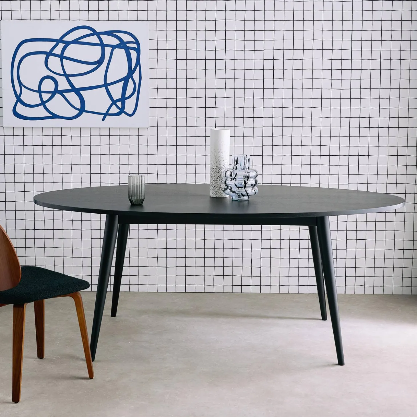 Oval dining table rubber wood and oak veneer 6 places