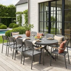 Oval extendable garden table aluminium + 10 armchairs
