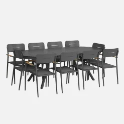 Oval extendable garden table aluminium + 10 armchairs