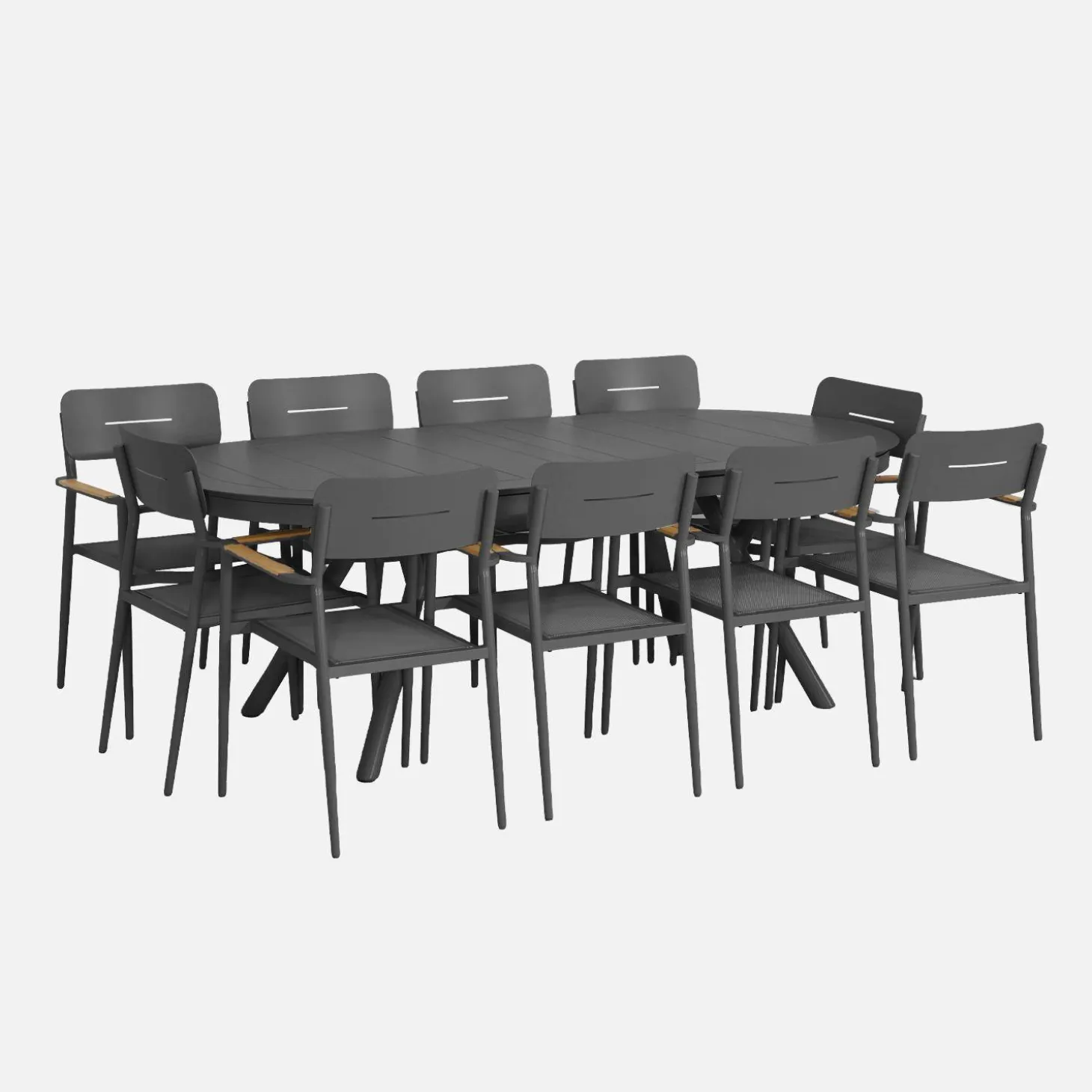 Oval extendable garden table aluminium + 10 armchairs