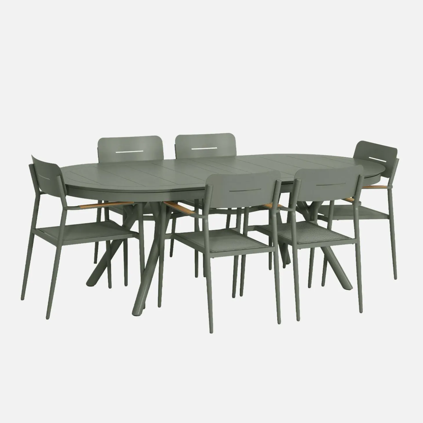 Oval extendable garden table 220/280cm + 6 armchairs, aluminium