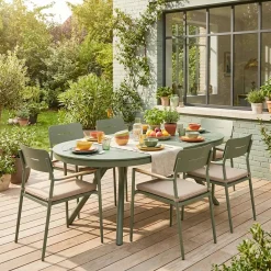 Oval extendable garden table 220/280cm + 6 armchairs, aluminium