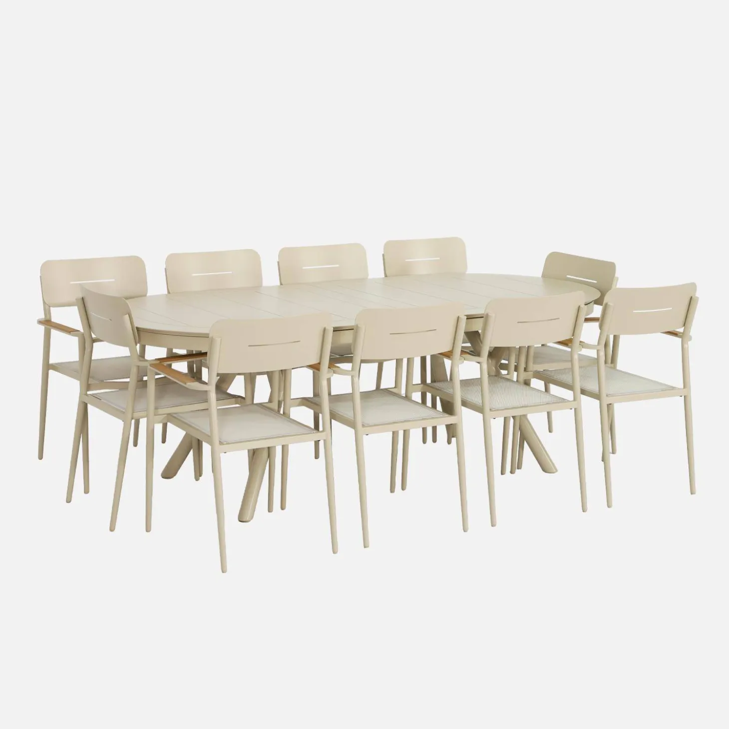Oval extendable garden table aluminium + 10 armchairs