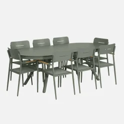 Oval extendable garden table aluminium + 8 armchairs