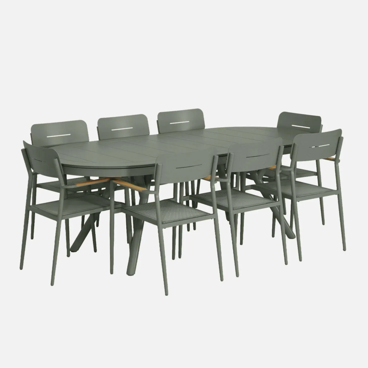 Oval extendable garden table aluminium + 8 armchairs