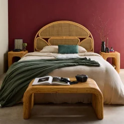 Pair of bedside tables or side tables in natural rattan