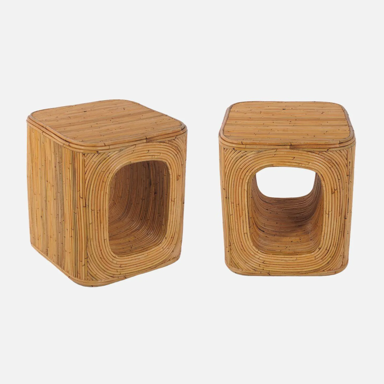 Pair of bedside tables or side tables in natural rattan