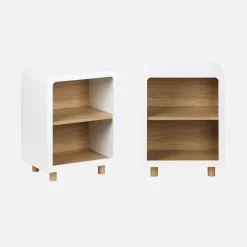 Pair of bedside tables with a wooden effect and 2 niches