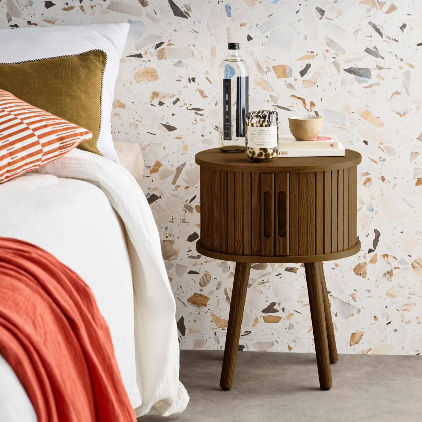 Pair of bedside tables with sliding doors