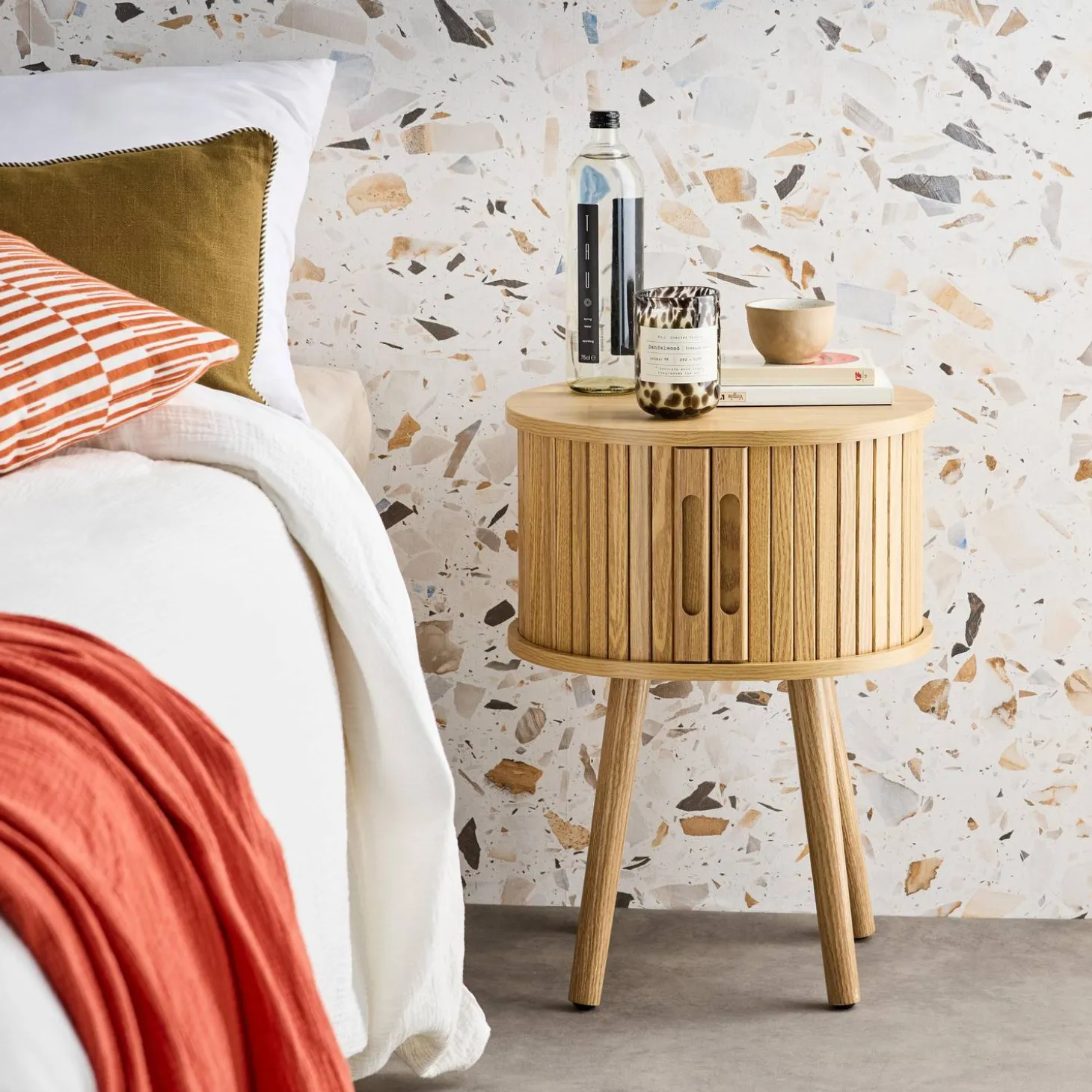 Pair of bedside tables with sliding doors