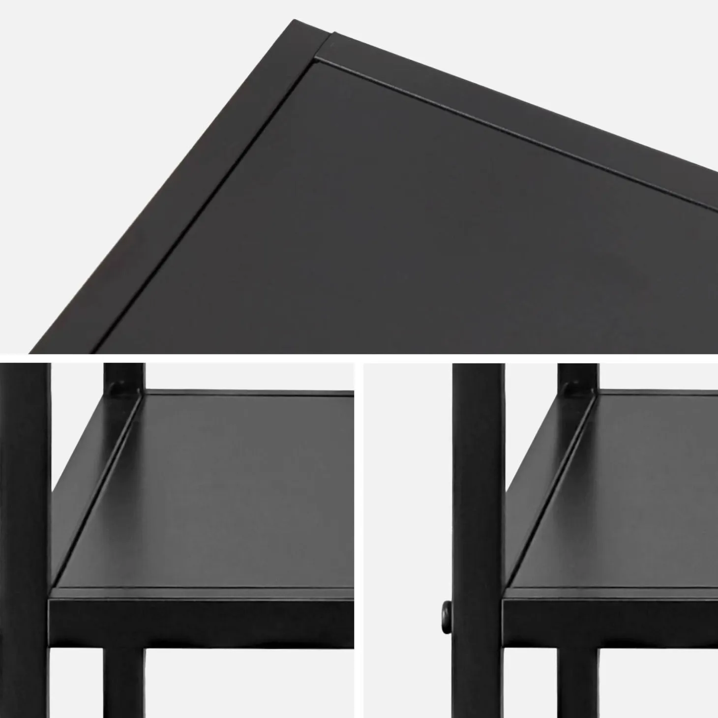 Pair of 2 black metal bedside table with shelf